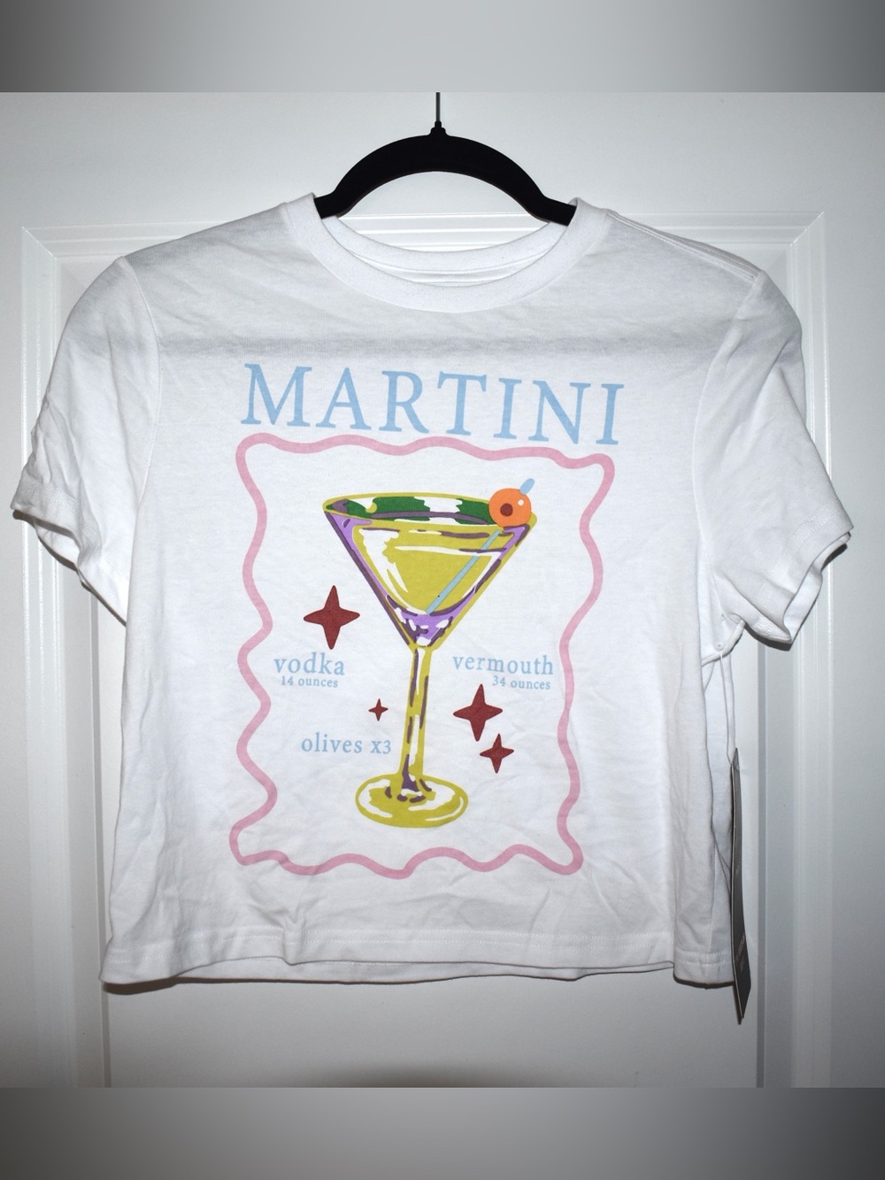 100% Cotton Angel Cult Martini Graphic Baby Tee – White Size Small
